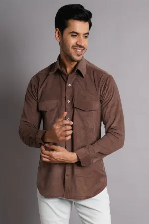 Corduroy Cotton Brown Solid Shirt
