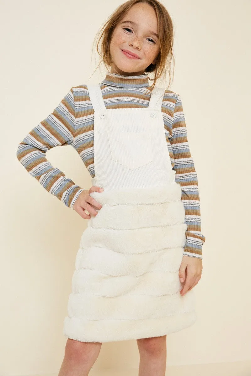 Corduroy Faux Fur Overall Dress
