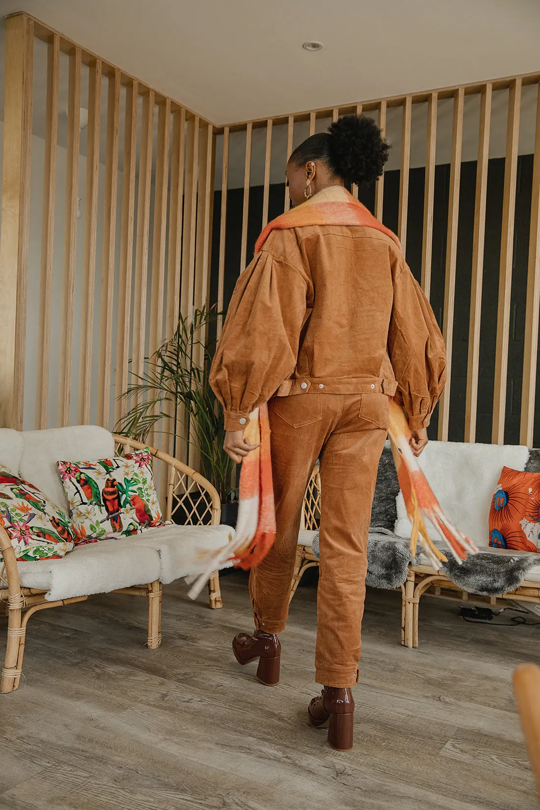 Corduroy Pleat Sleeve Worker Jacket