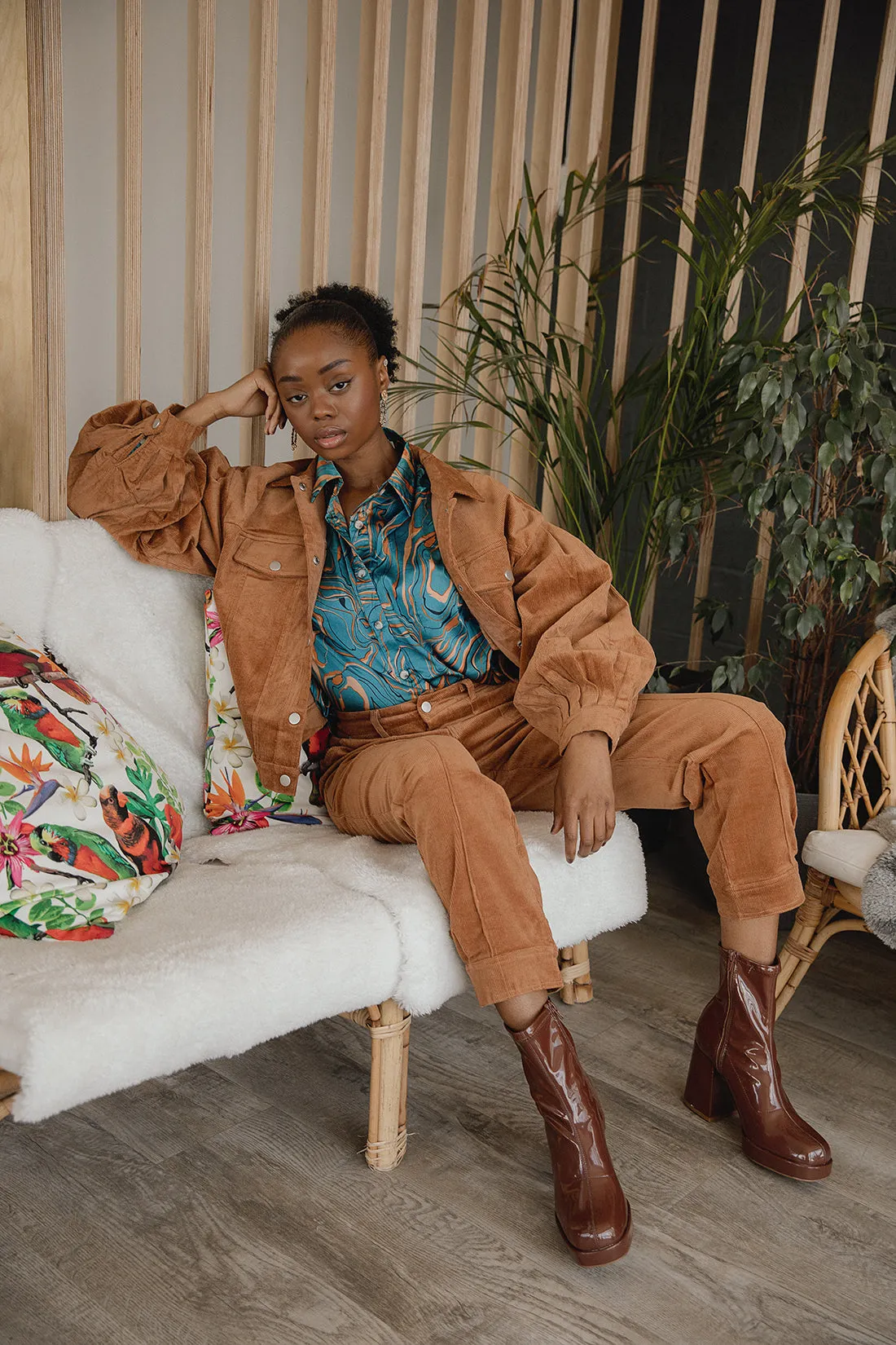 Corduroy Pleat Sleeve Worker Jacket