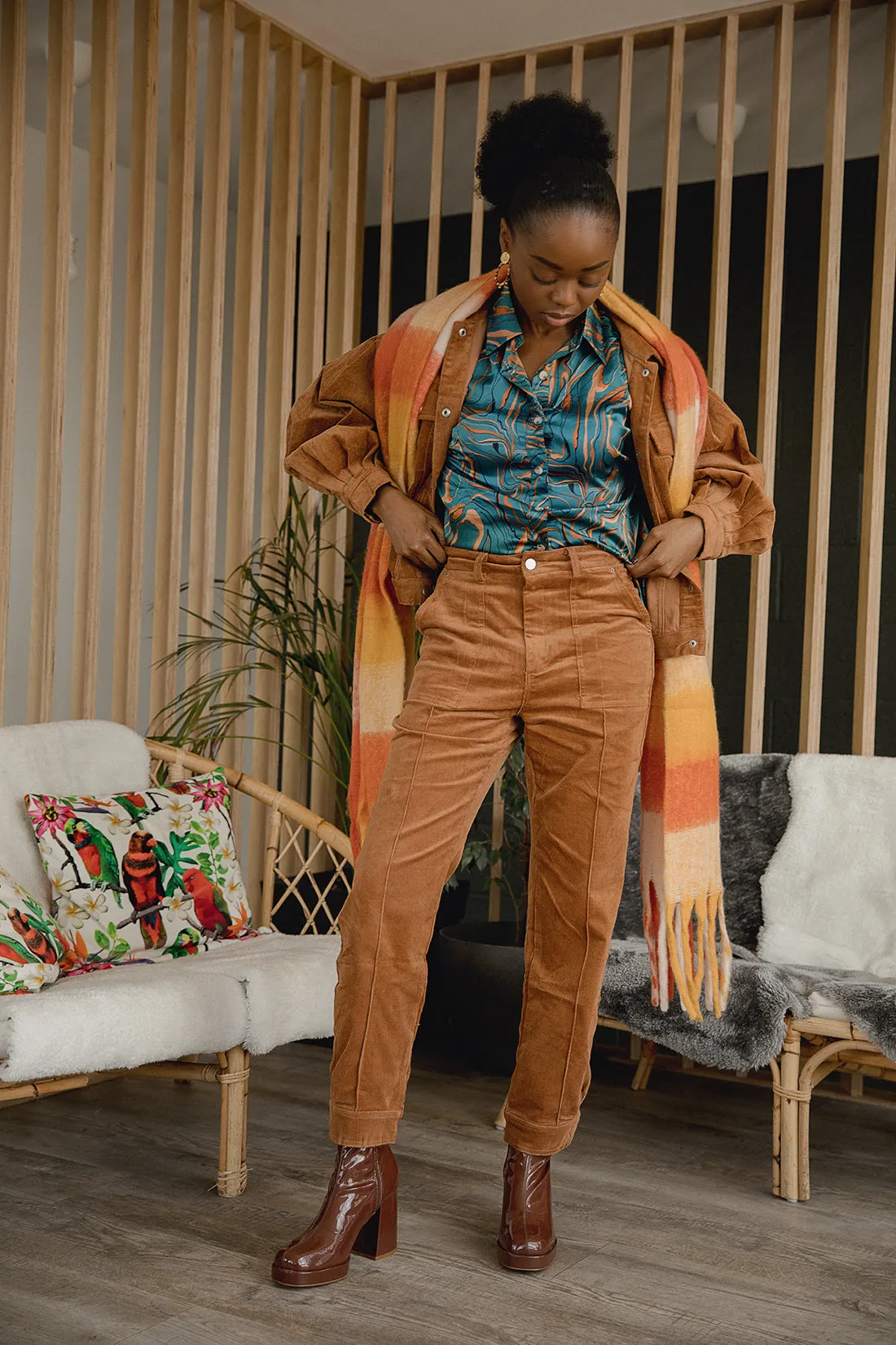 Corduroy Pleat Sleeve Worker Jacket