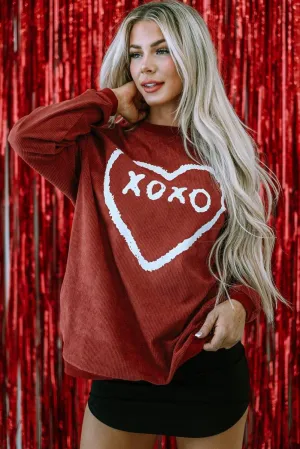 Corduroy Red XOXO Heart Graphic Sweatshirt