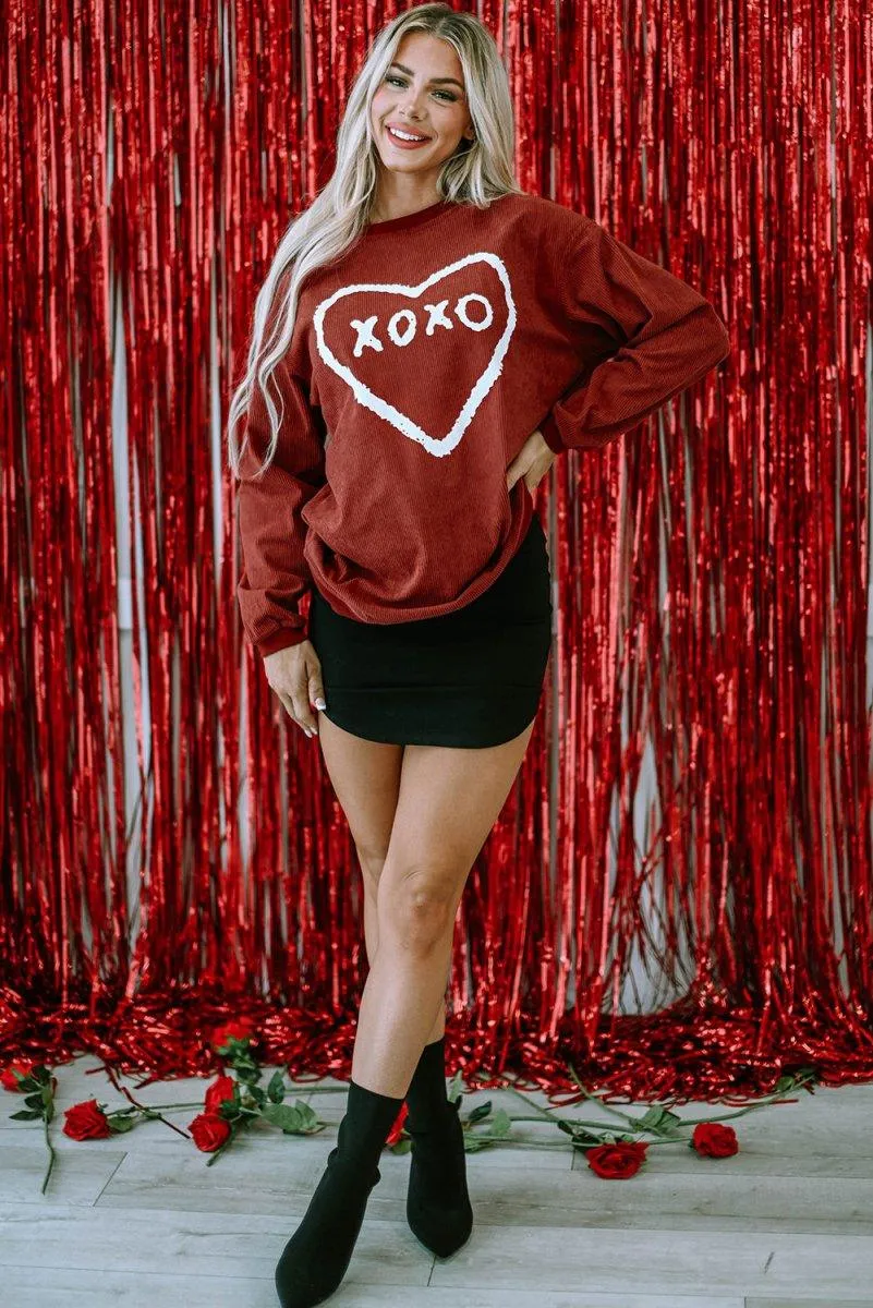 Corduroy Red XOXO Heart Graphic Sweatshirt