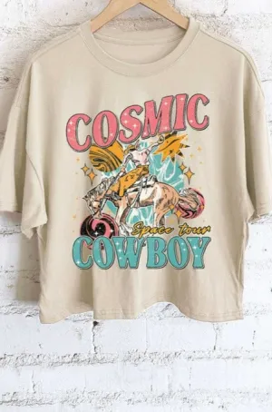 COSMIC COWBOY CROP TEE -STONE