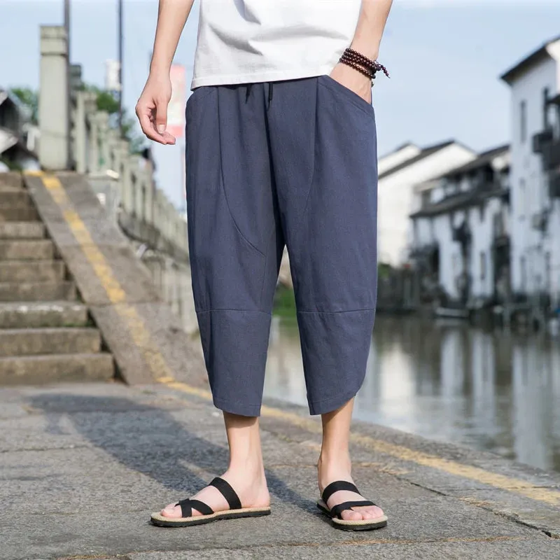 Cotton and Linen Capri Pants Men's Summer Thin Linen Pants Casual Beach Pants Men's Pants Shorts