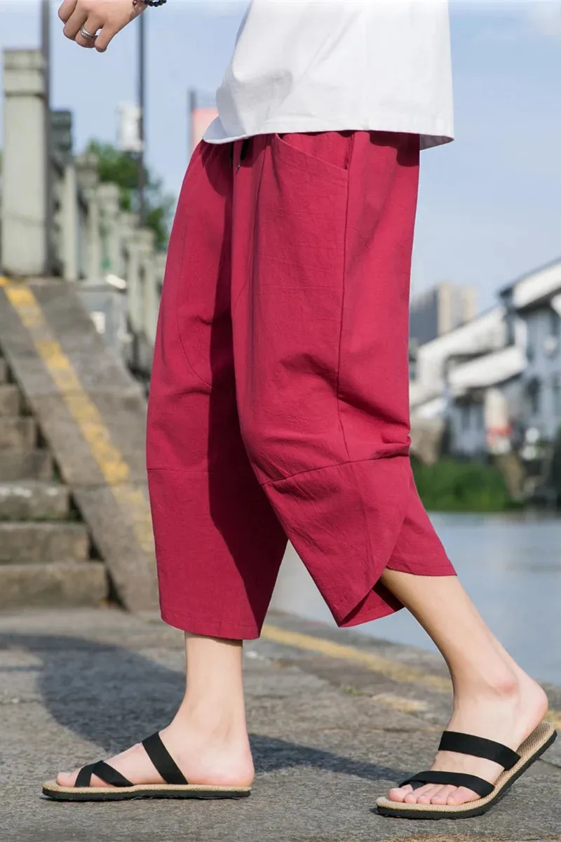 Cotton and Linen Capri Pants Men's Summer Thin Linen Pants Casual Beach Pants Men's Pants Shorts