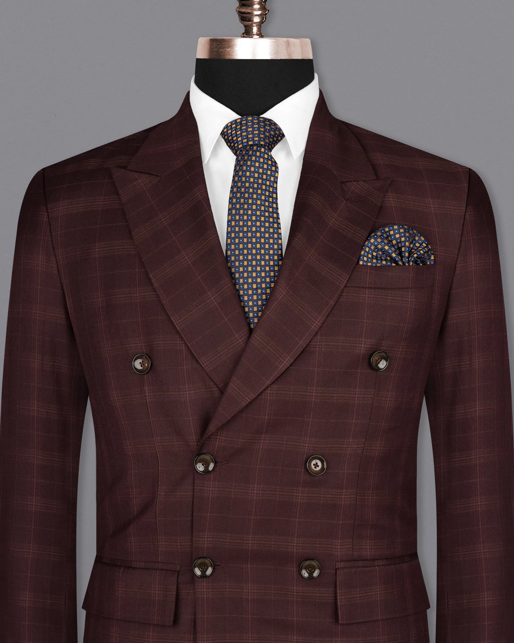 Crater Brown Super fine Plaid Double Breasted Wool Rich Blazer