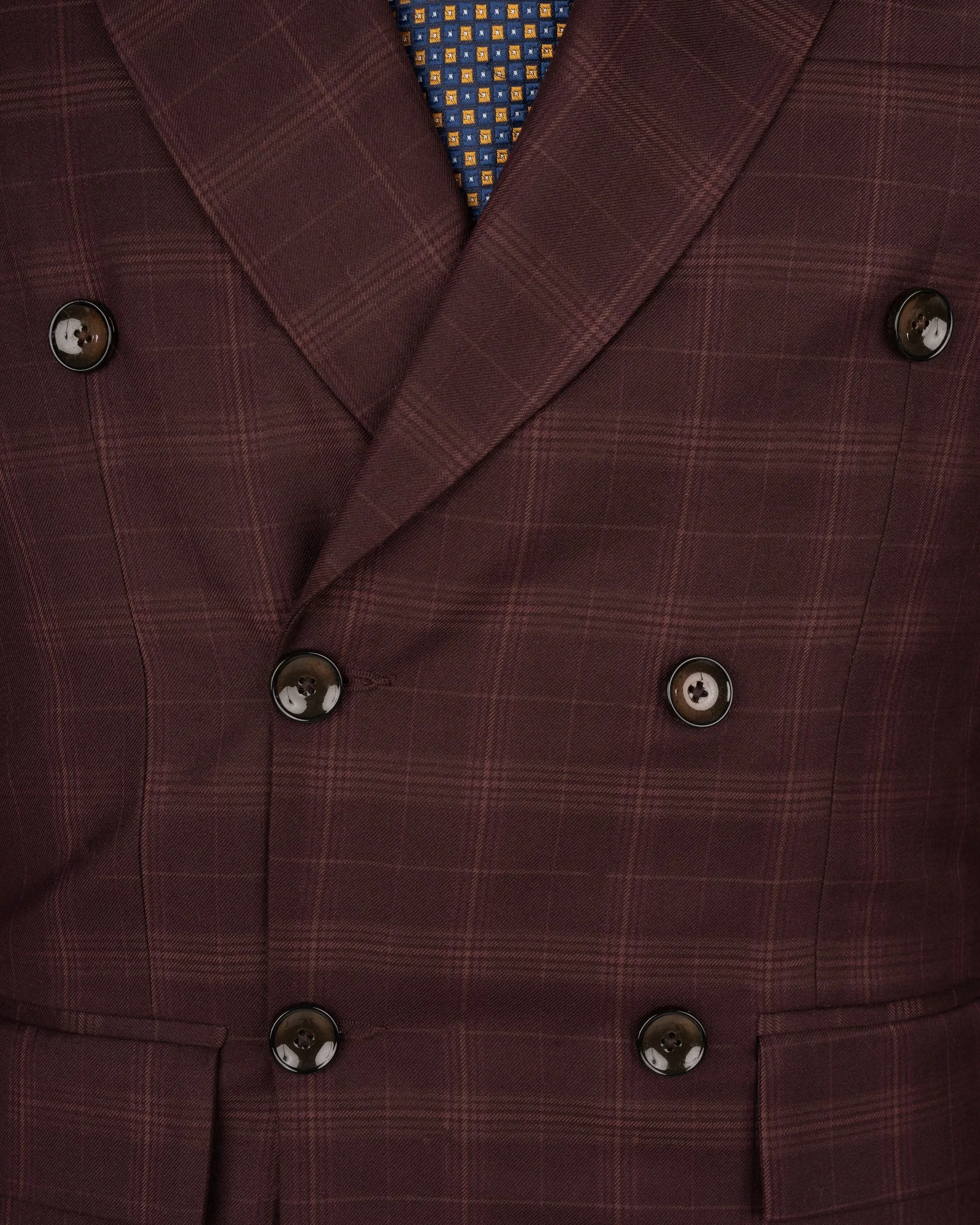 Crater Brown Super fine Plaid Double Breasted Wool Rich Blazer