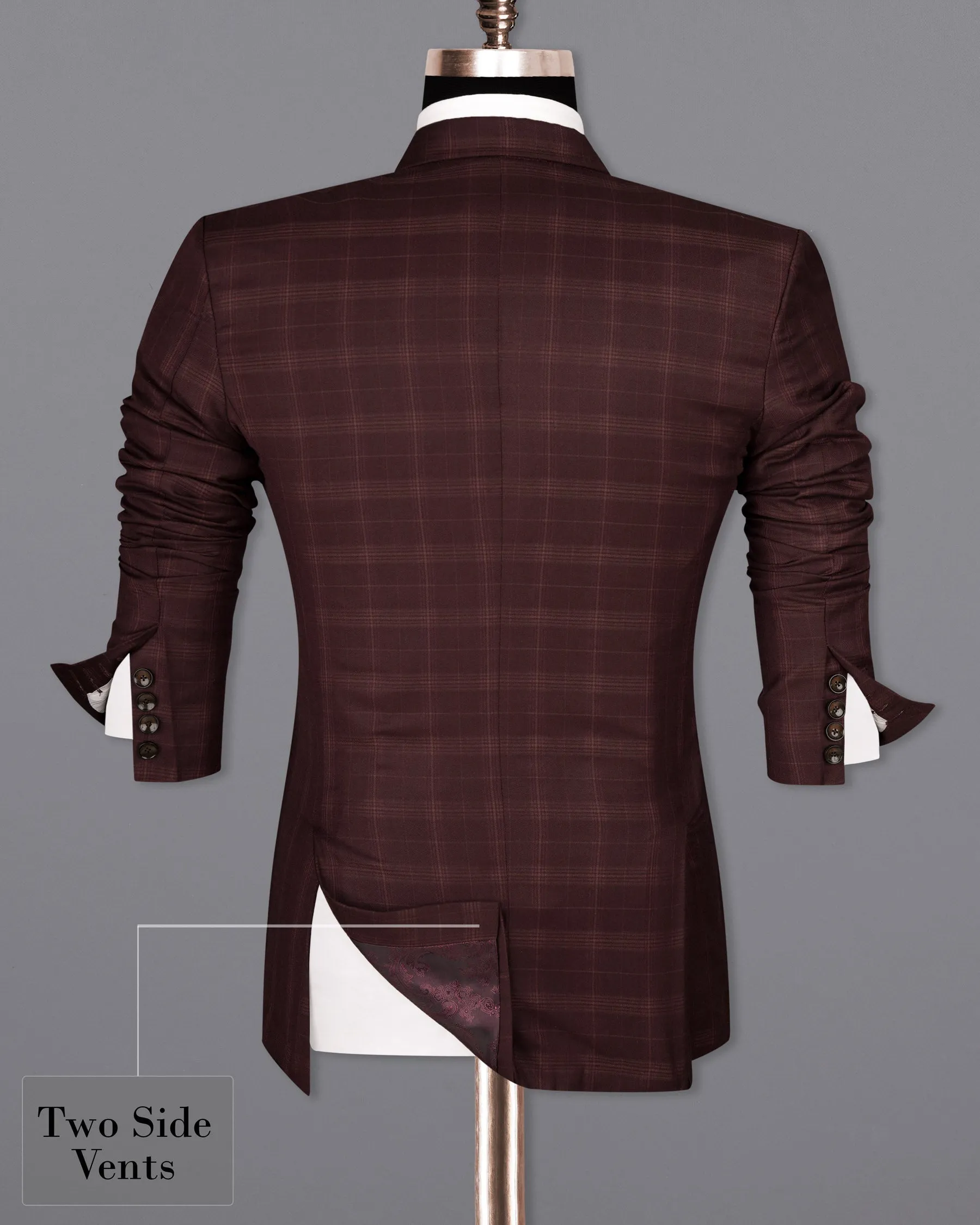 Crater Brown Super fine Plaid Double Breasted Wool Rich Blazer