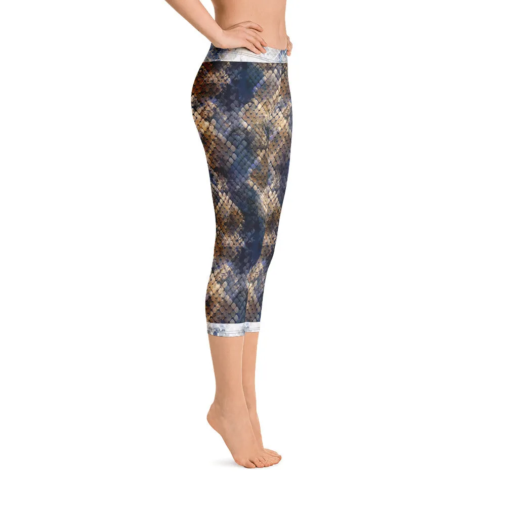 Crazy-Ass Leggings - Dark and Light Blue Snake - Capri Leggings