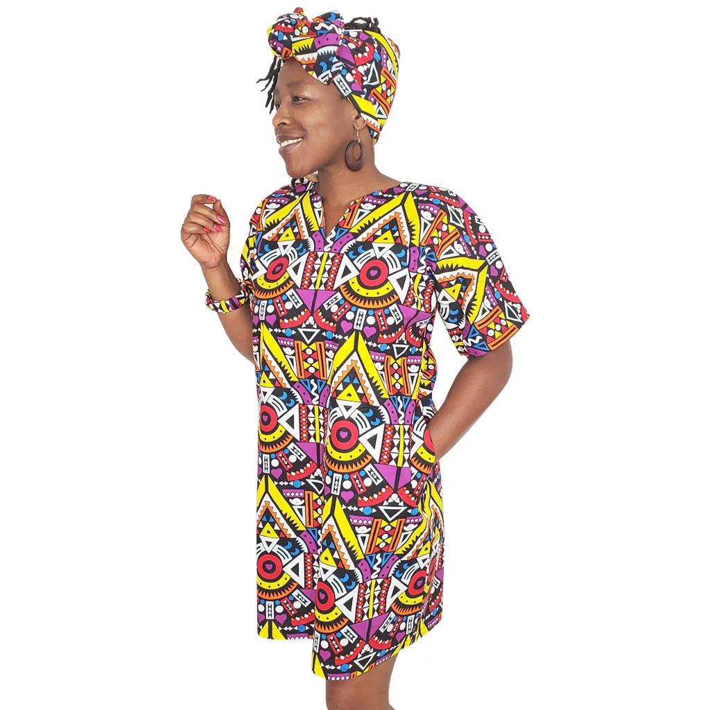 Crazy Black Dashiki Mini Dress