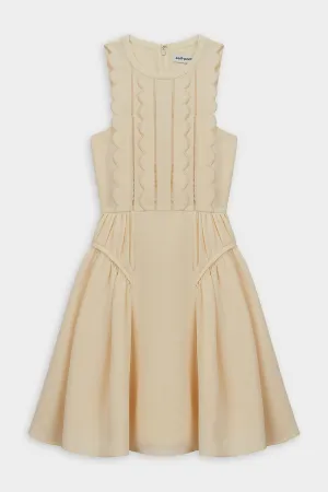 Crepe Scallop Mini Dress in Ivory
