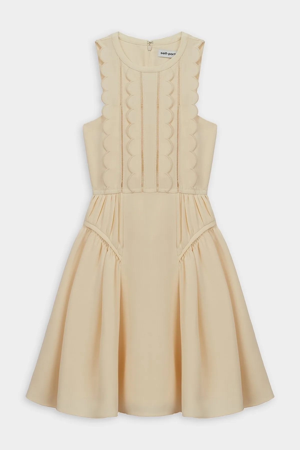 Crepe Scallop Mini Dress in Ivory