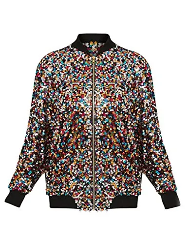 Cresay Women's Sequin Bomber Blazer Jacket