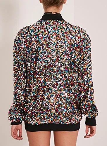 Cresay Women's Sequin Bomber Blazer Jacket