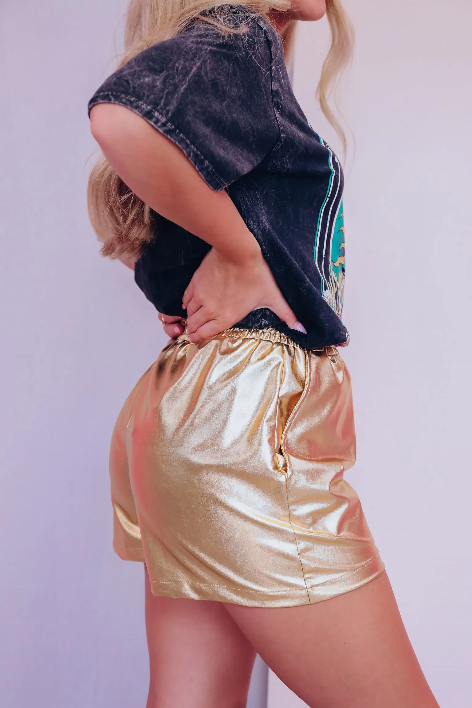 Crissy Metallic Shorts - Gold