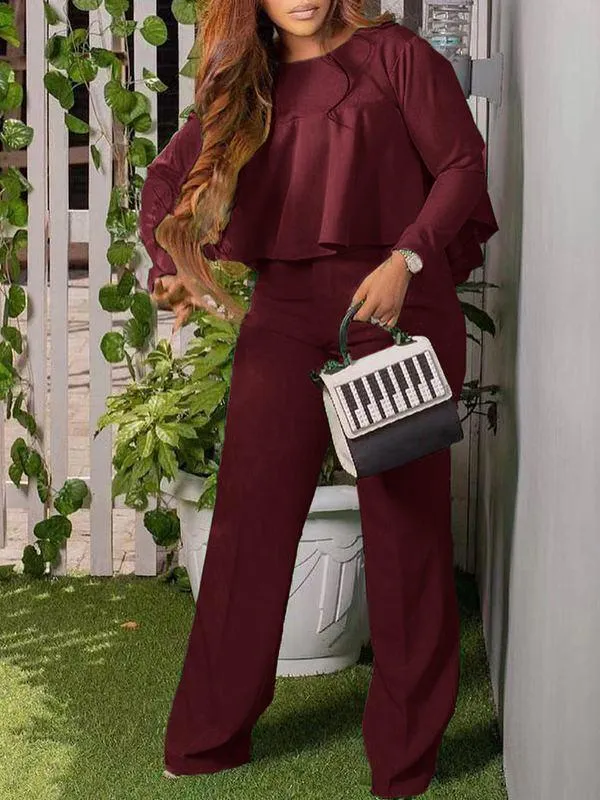 Crop Top Long Sleeve Shirt & Pants Set