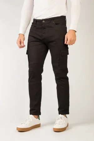 Cropped Fit Black Cargo Jeans