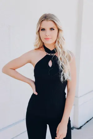 Cross My Heart Halter Top - Black