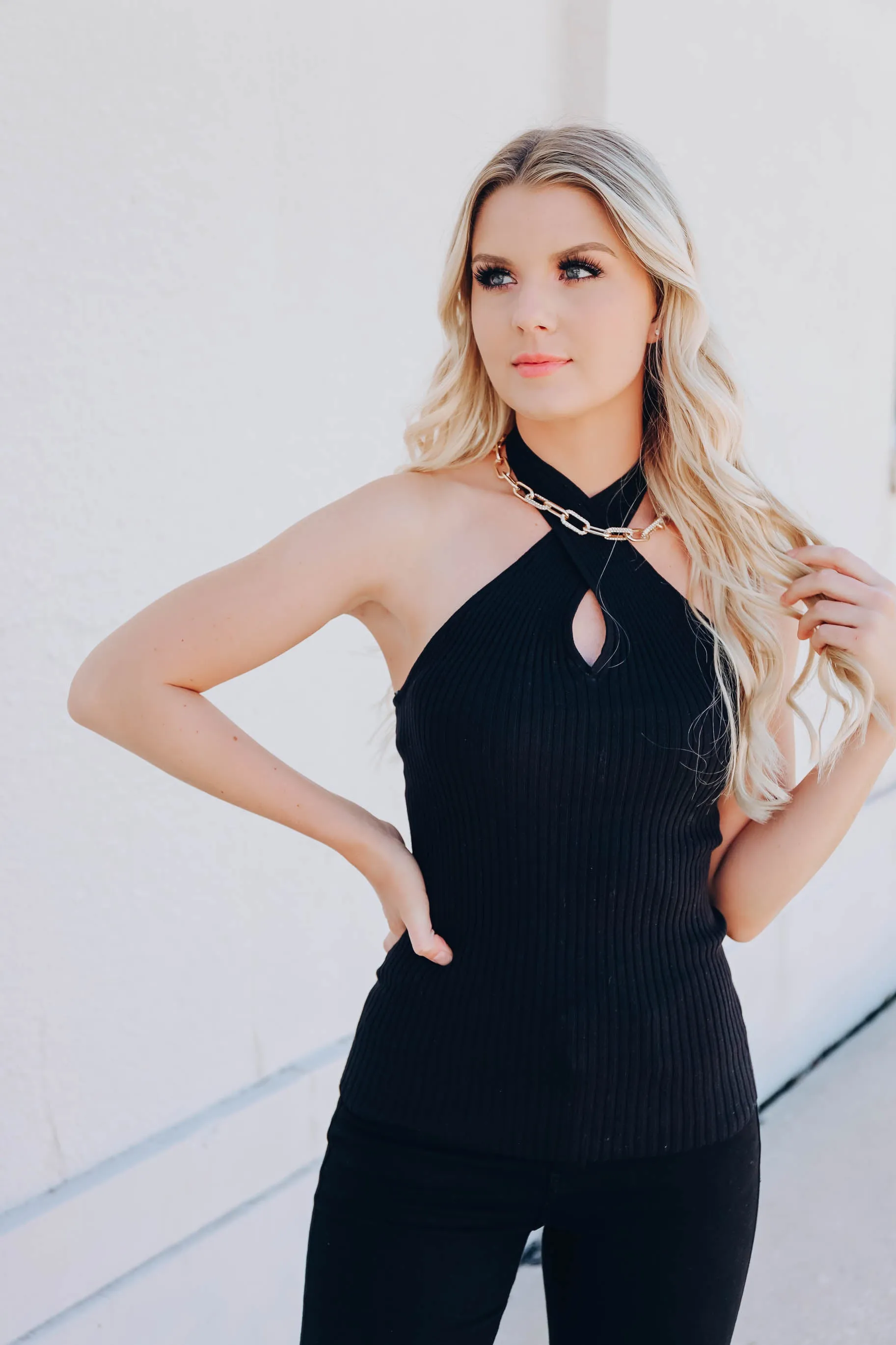 Cross My Heart Halter Top - Black