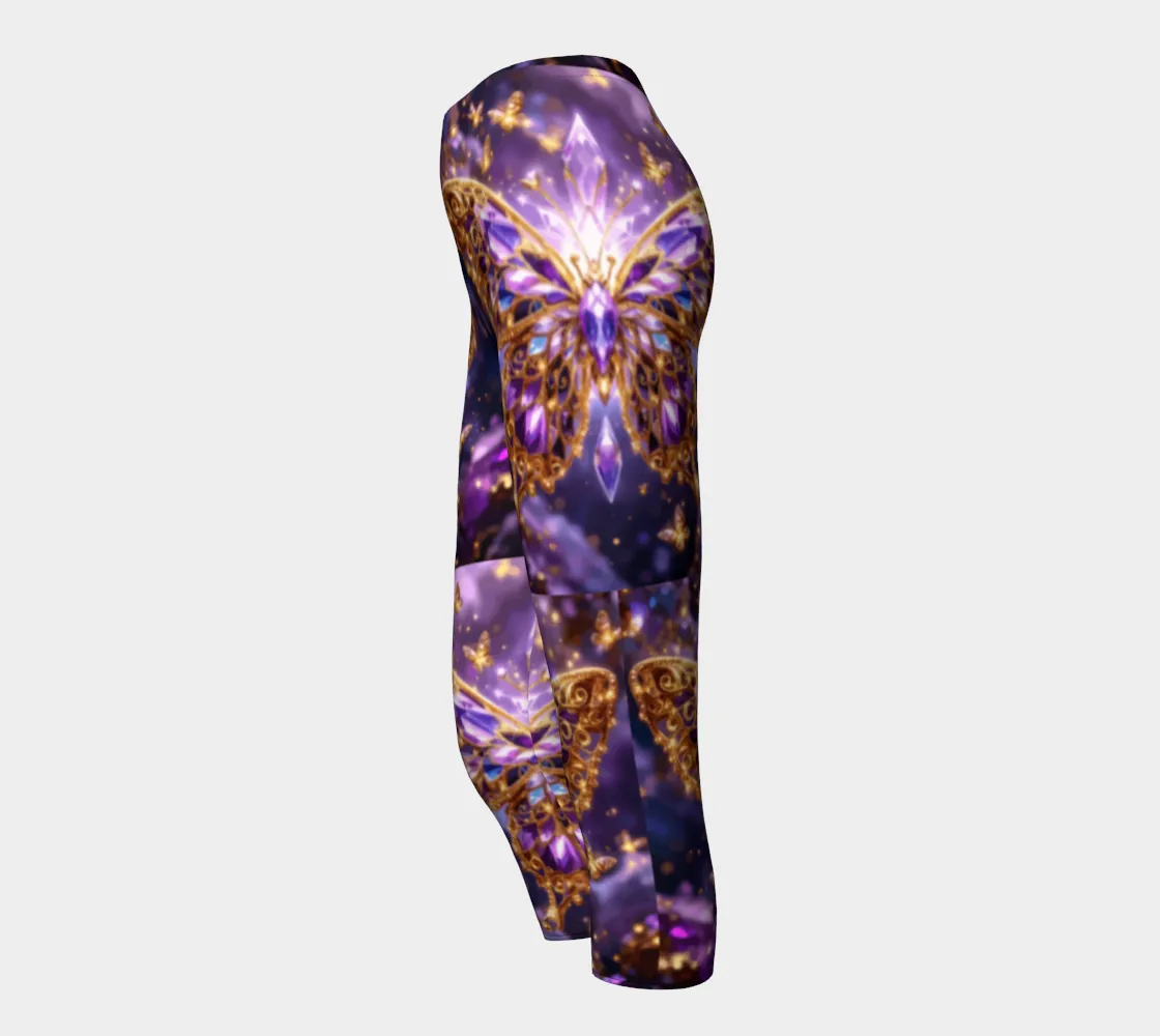 Crystal Purple Butterflies Capri Leggings