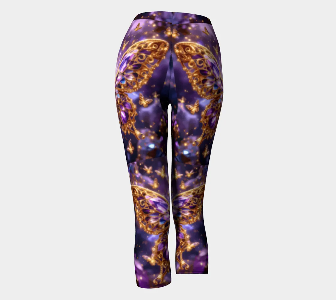 Crystal Purple Butterflies Capri Leggings