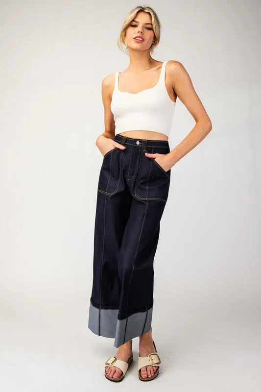 Cuff details denim pants