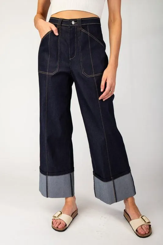 Cuff details denim pants