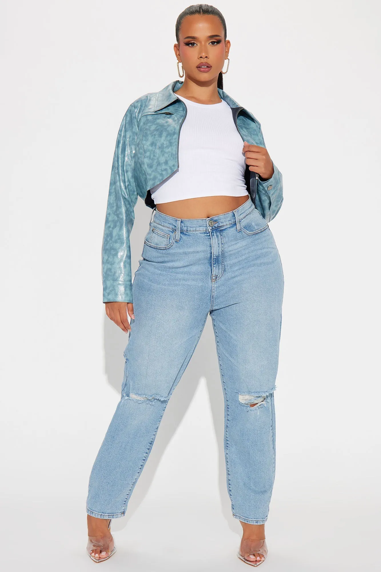 Daily Double Low Stretch Ripped Mom Jeans - Medium Blue Wash