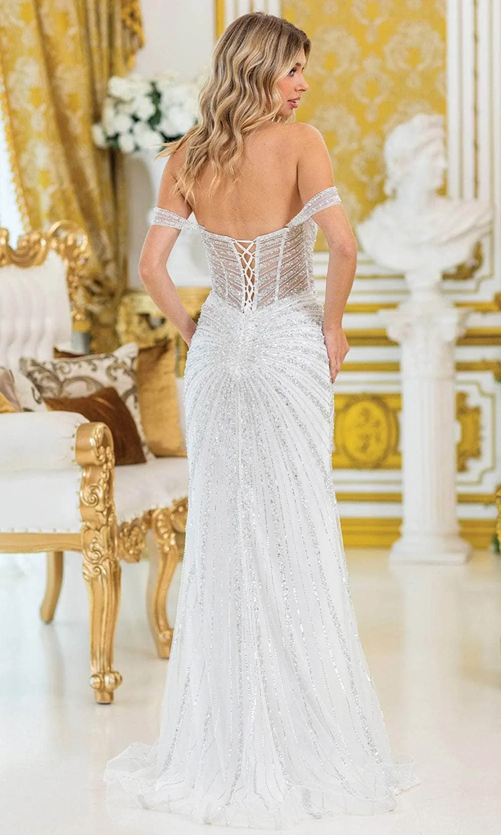 Dancing Queen 4489 - Sequined Off Shoulder Fitted Gown