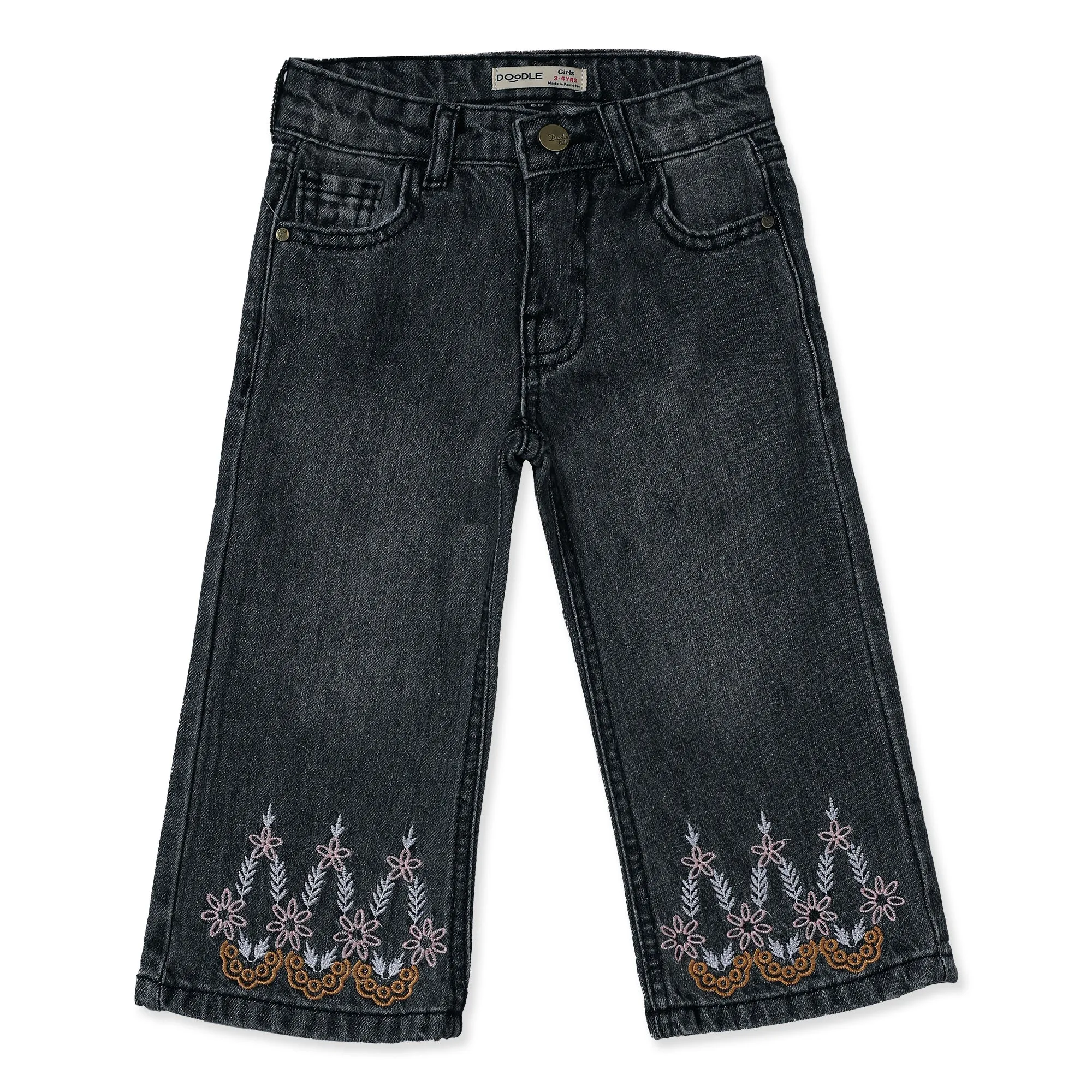 Dark Grey Girls' Bell-Bottom Jeans