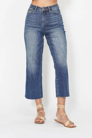 Dark High Waist Embroidered Back Pocket Wide Crop Judy Blue Jeans 9/16/24 8902