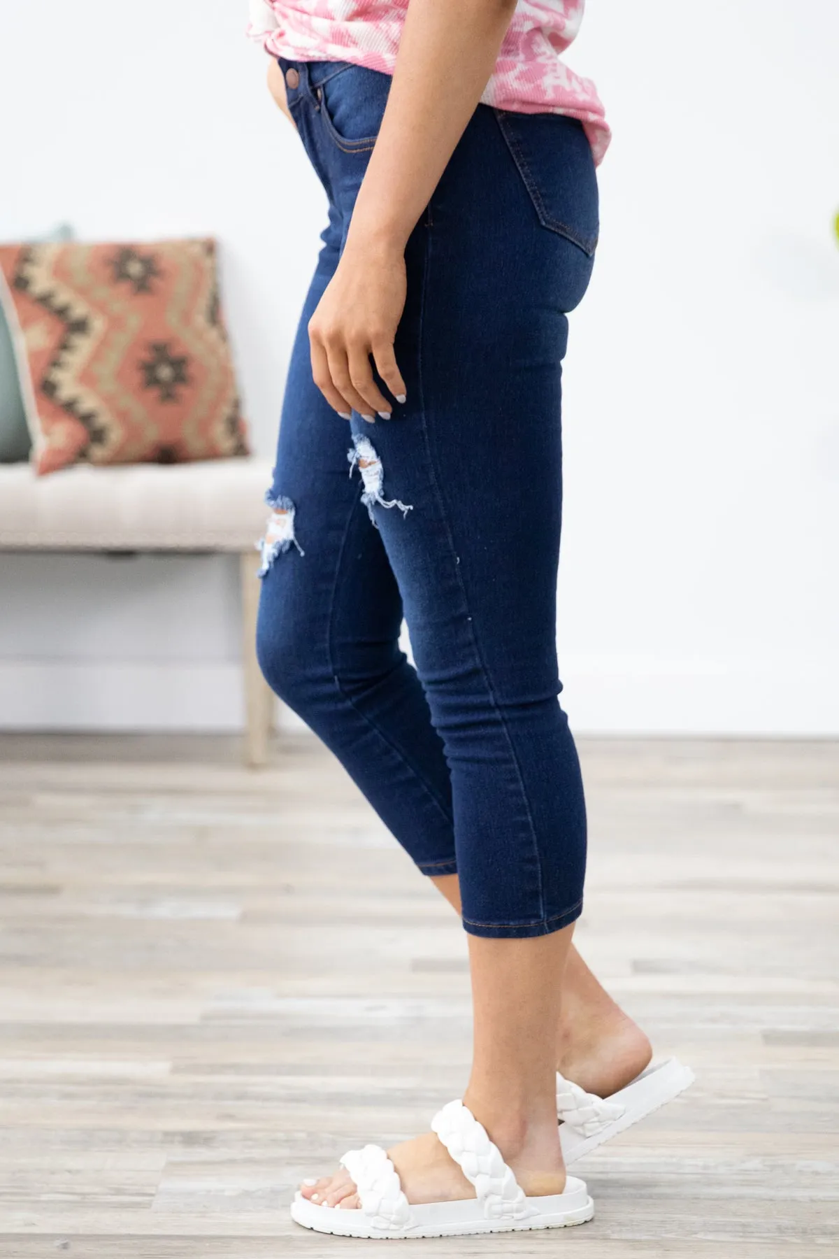 Dark Wash Distressed Capris
