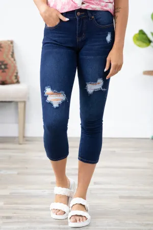 Dark Wash Distressed Capris