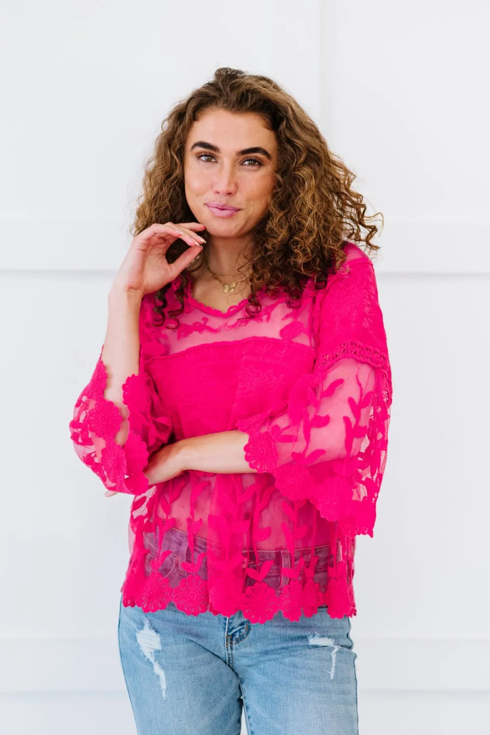 Davi & Dani Lace Oasis Full Size Run Blouse