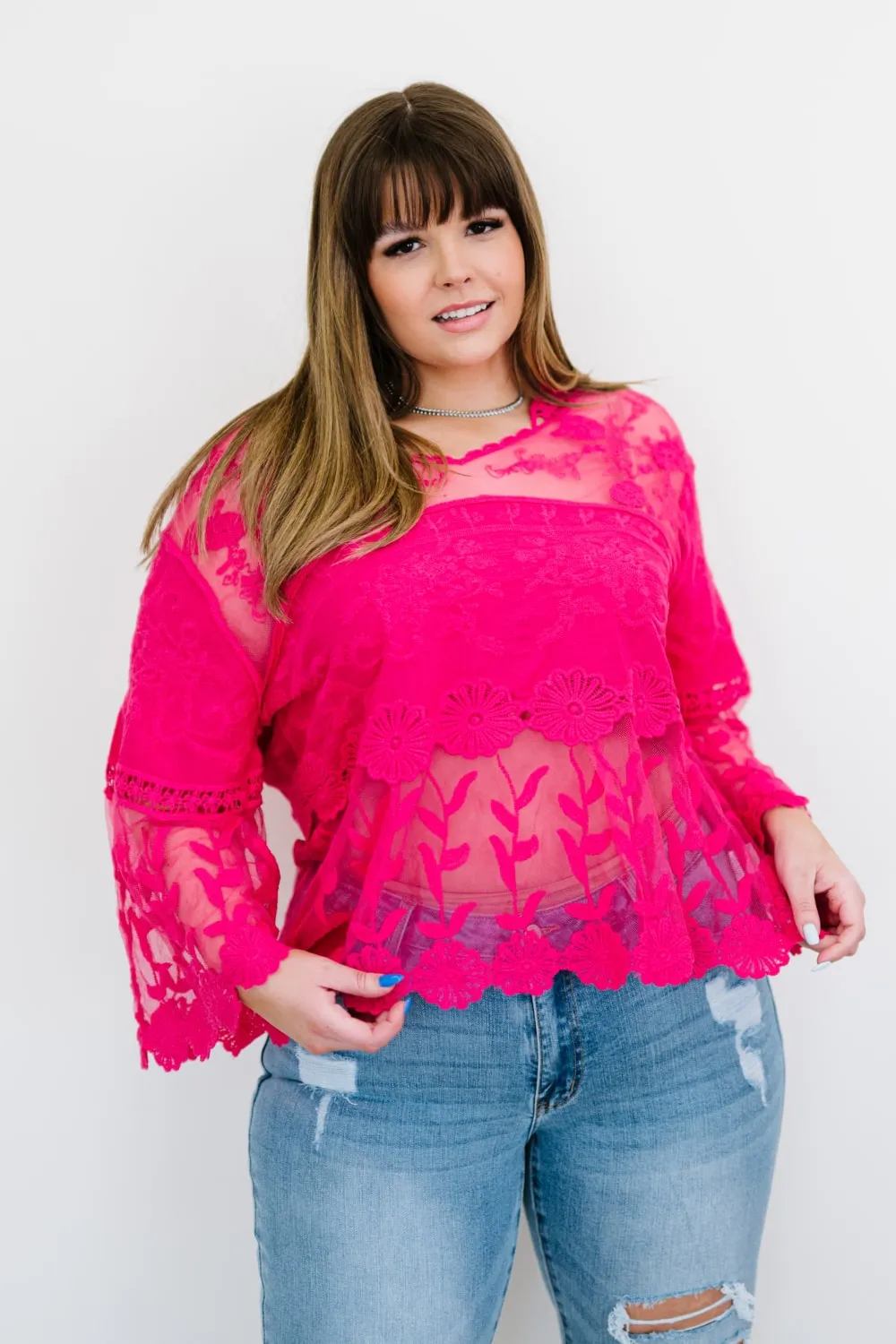 Davi & Dani Lace Oasis Full Size Run Blouse