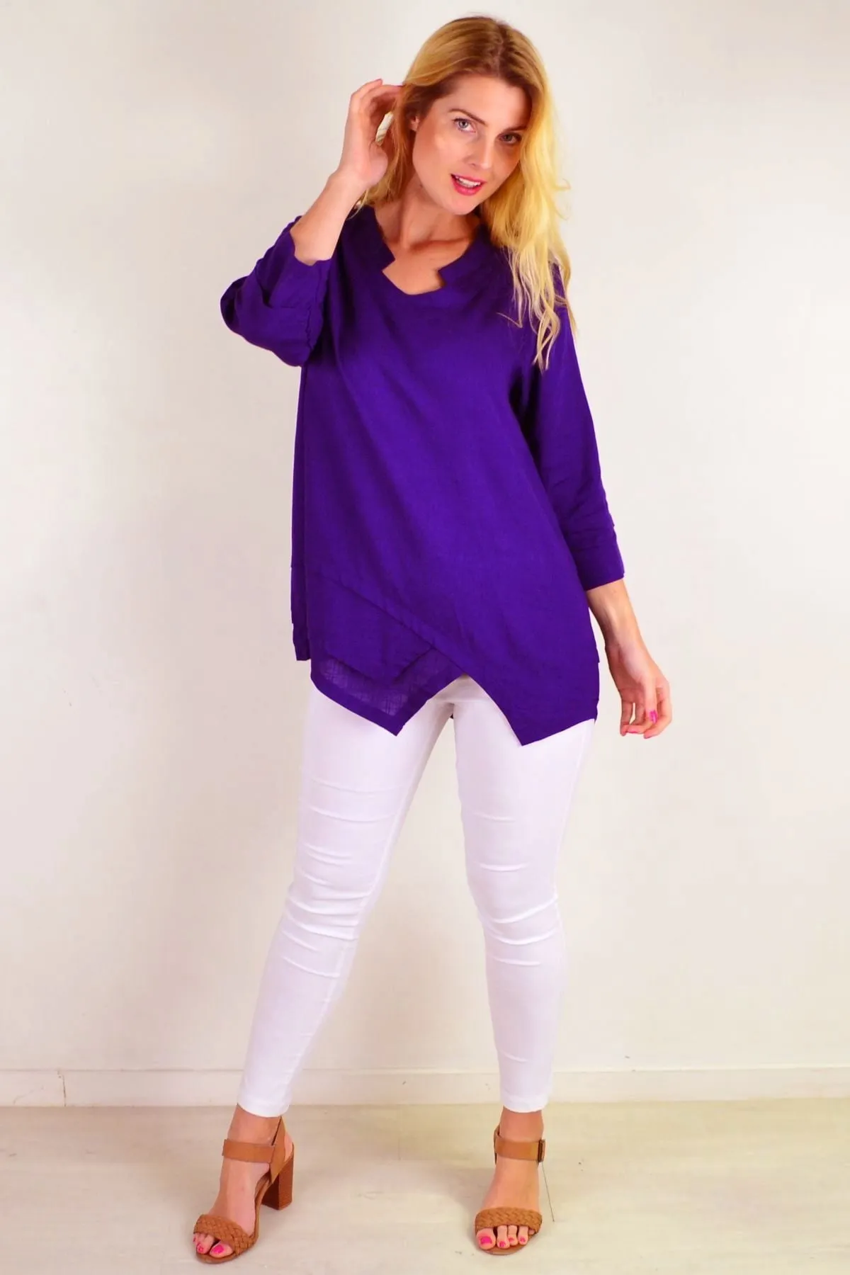 Deep Purple Linen Cotton Tunic Top