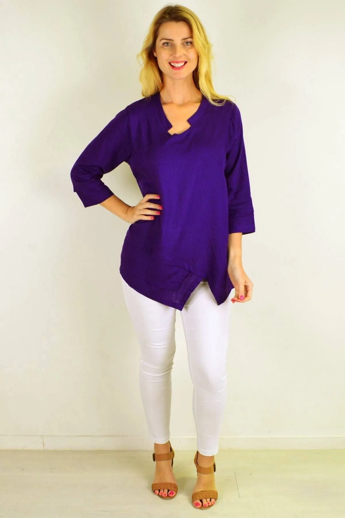 Deep Purple Linen Cotton Tunic Top
