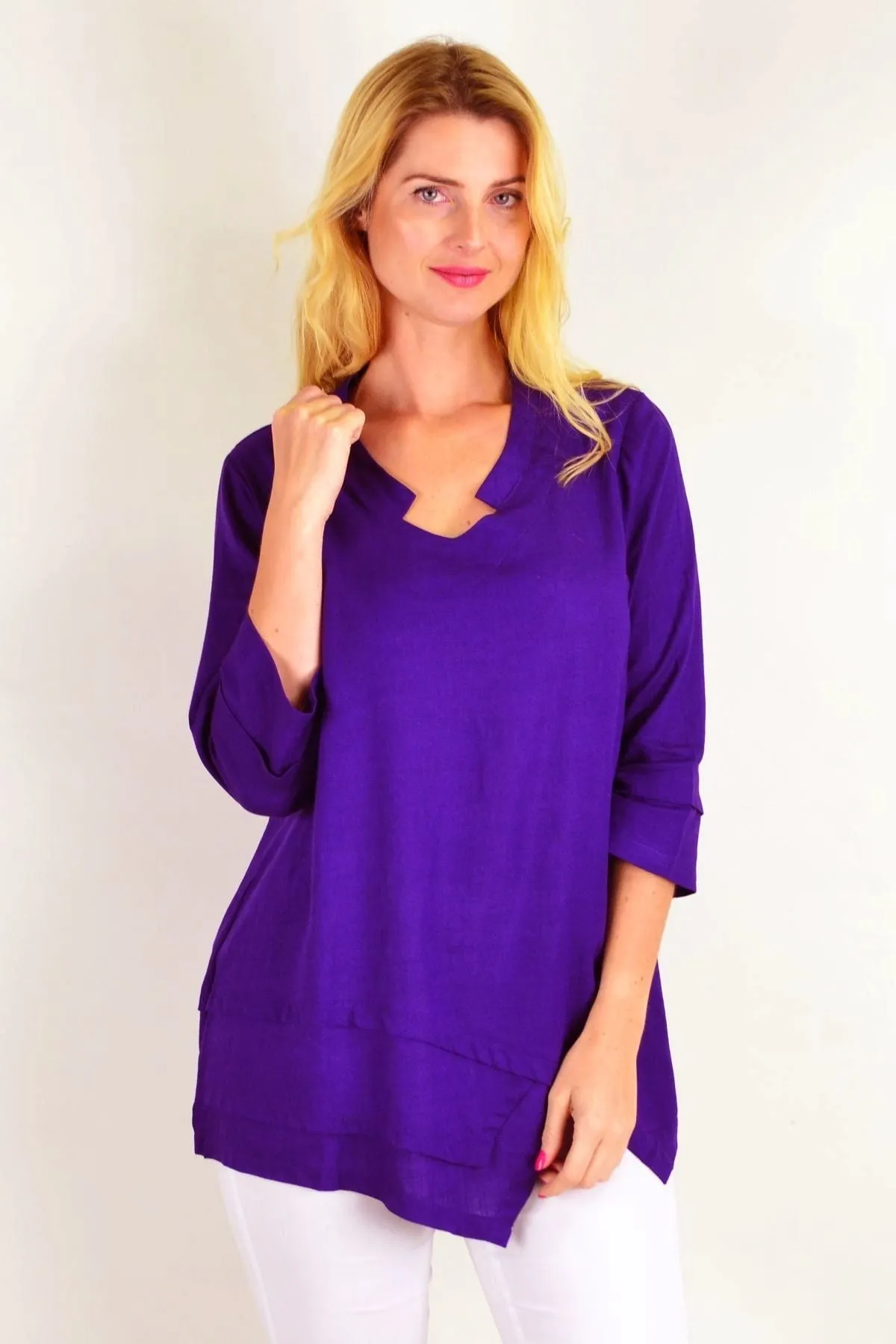 Deep Purple Linen Cotton Tunic Top