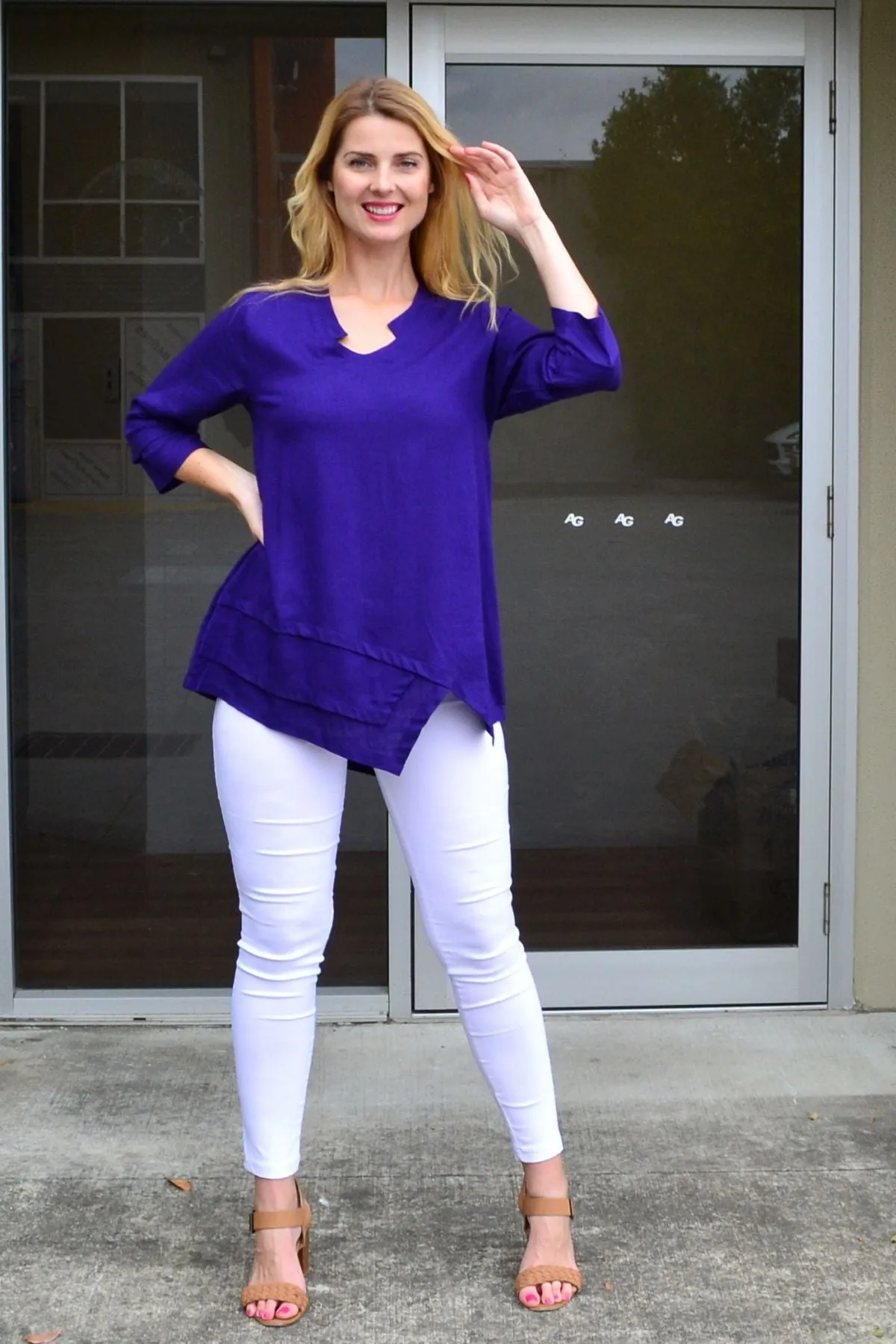 Deep Purple Linen Cotton Tunic Top