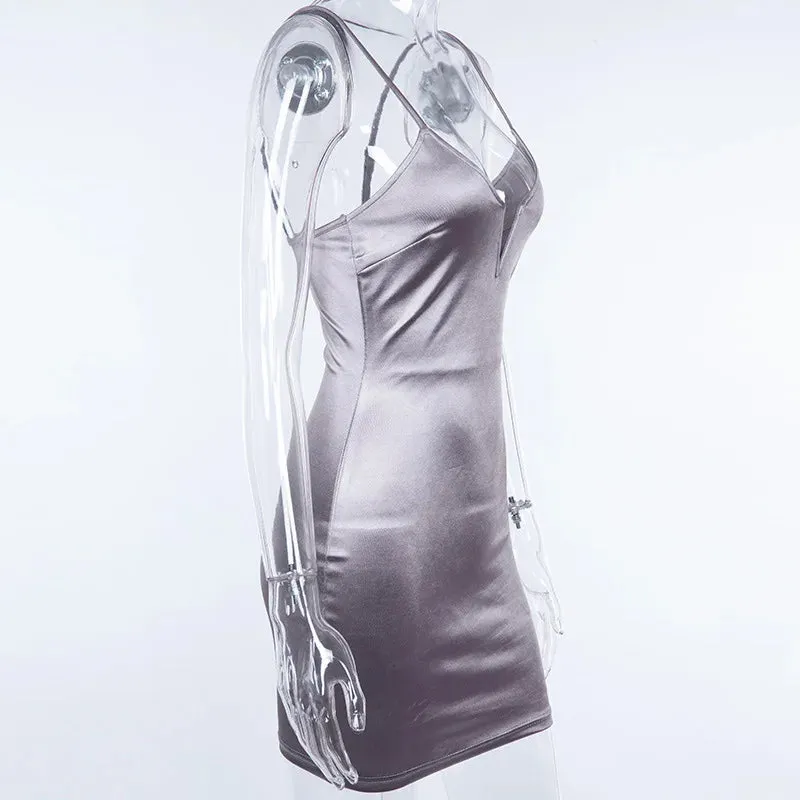 Deep V Backless Satin Silky Mini Dress