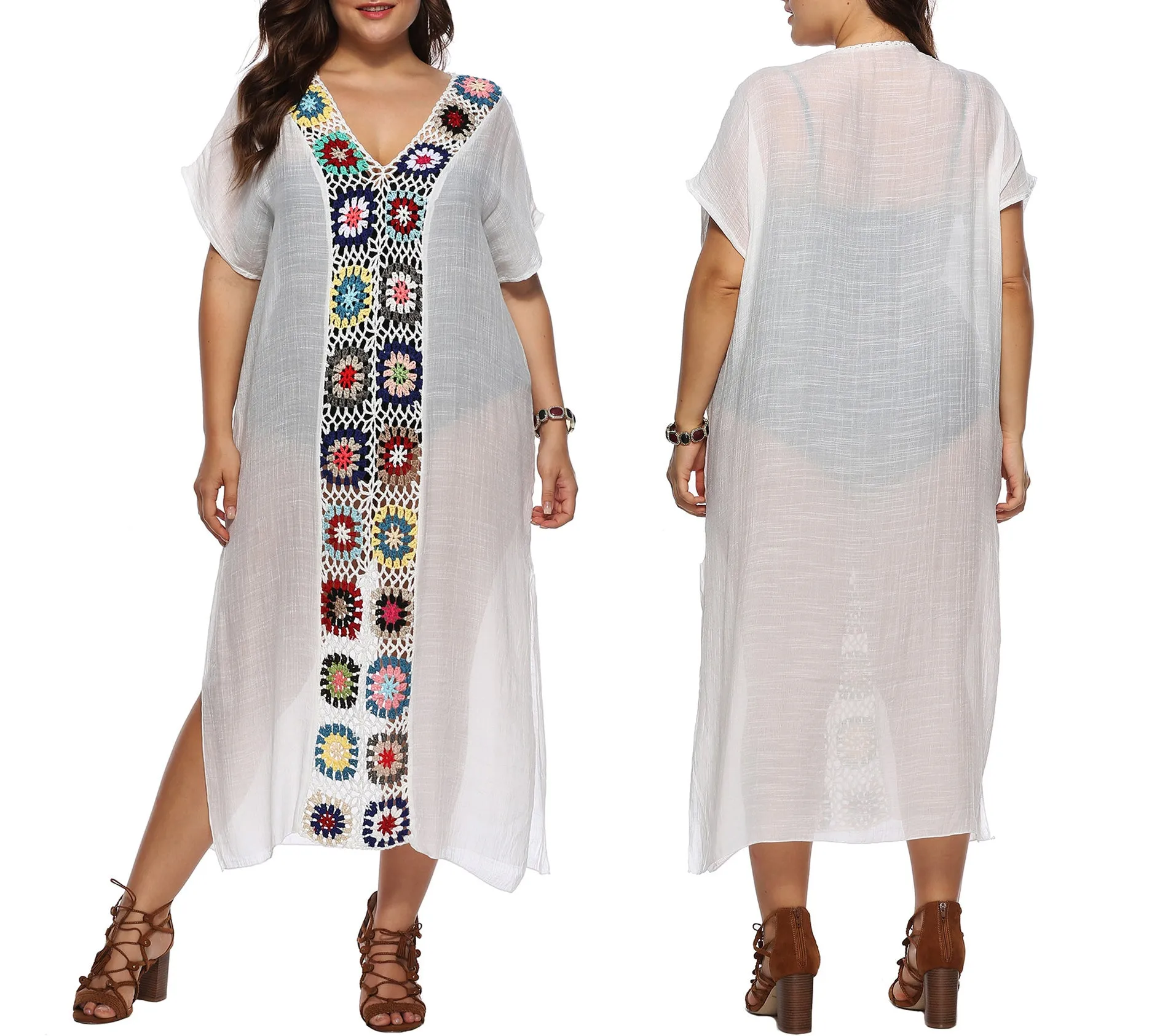 Deep V-neck Short-sleeved Large Size Beach Dress