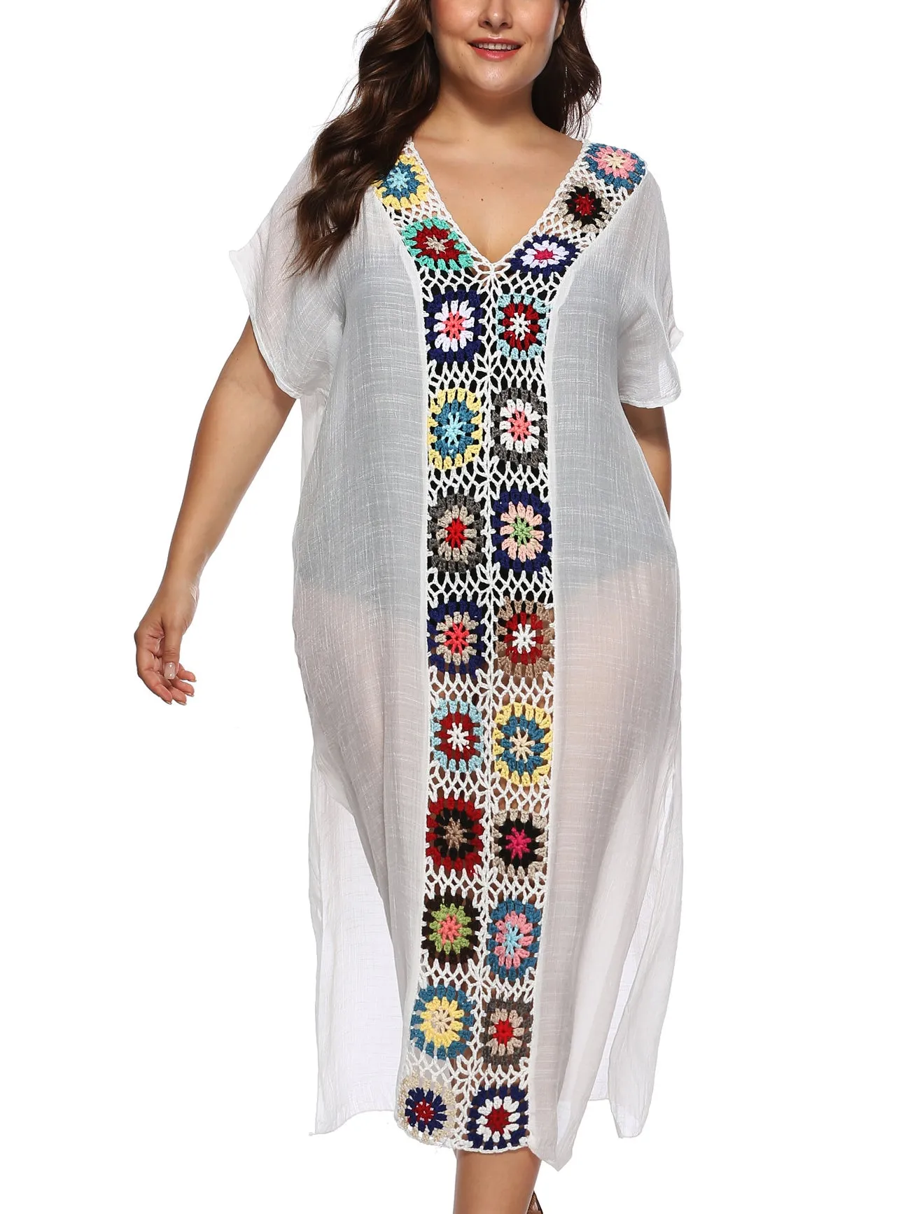 Deep V-neck Short-sleeved Large Size Beach Dress