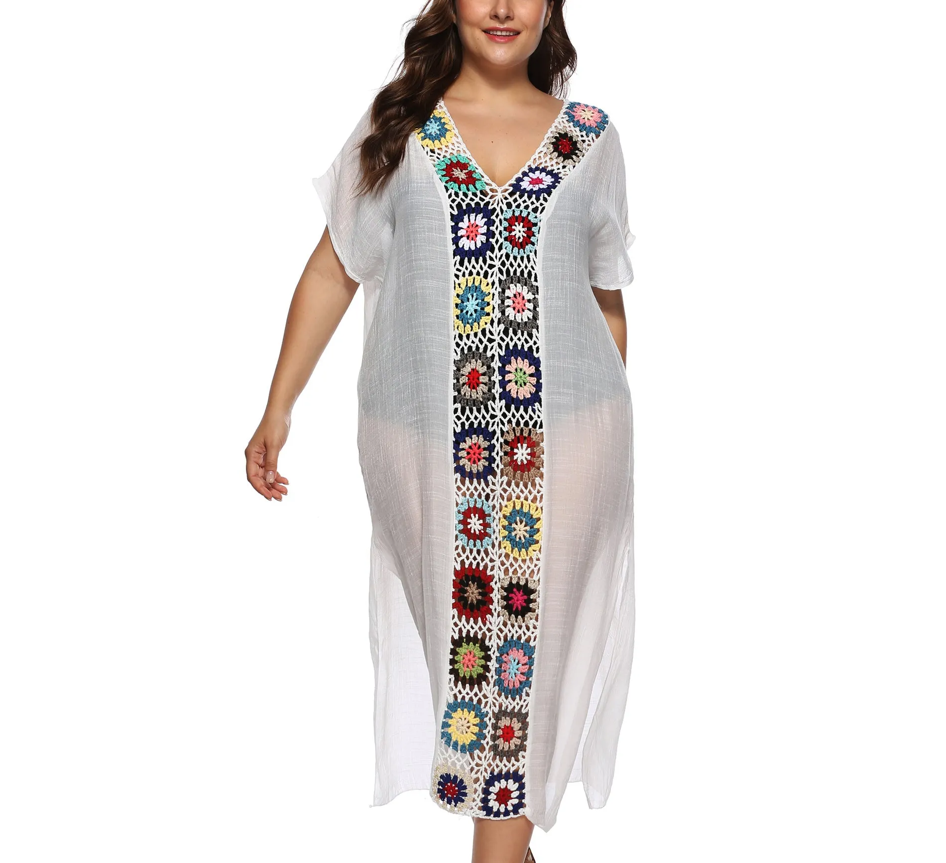 Deep V-neck Short-sleeved Large Size Beach Dress