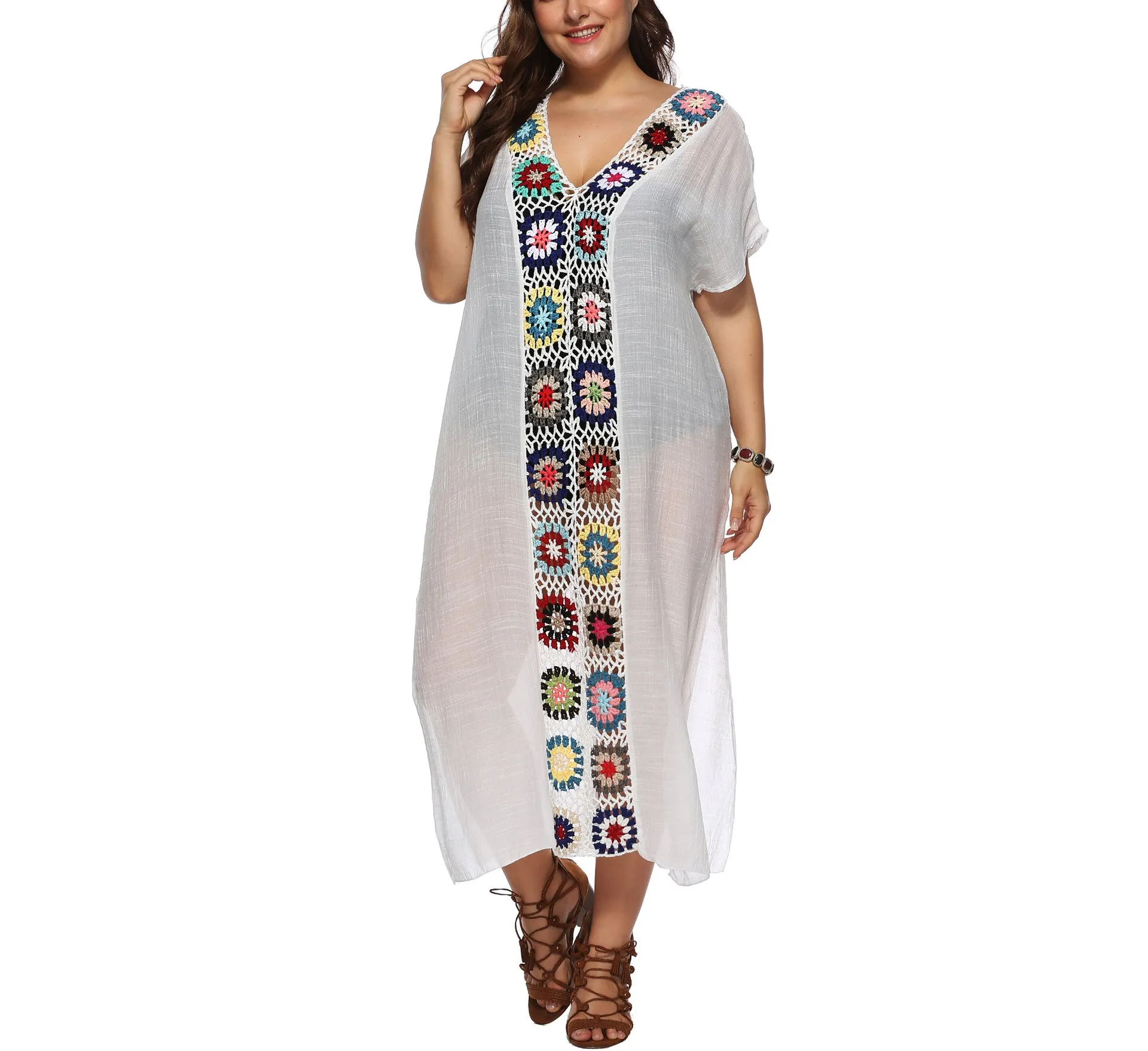 Deep V-neck Short-sleeved Large Size Beach Dress