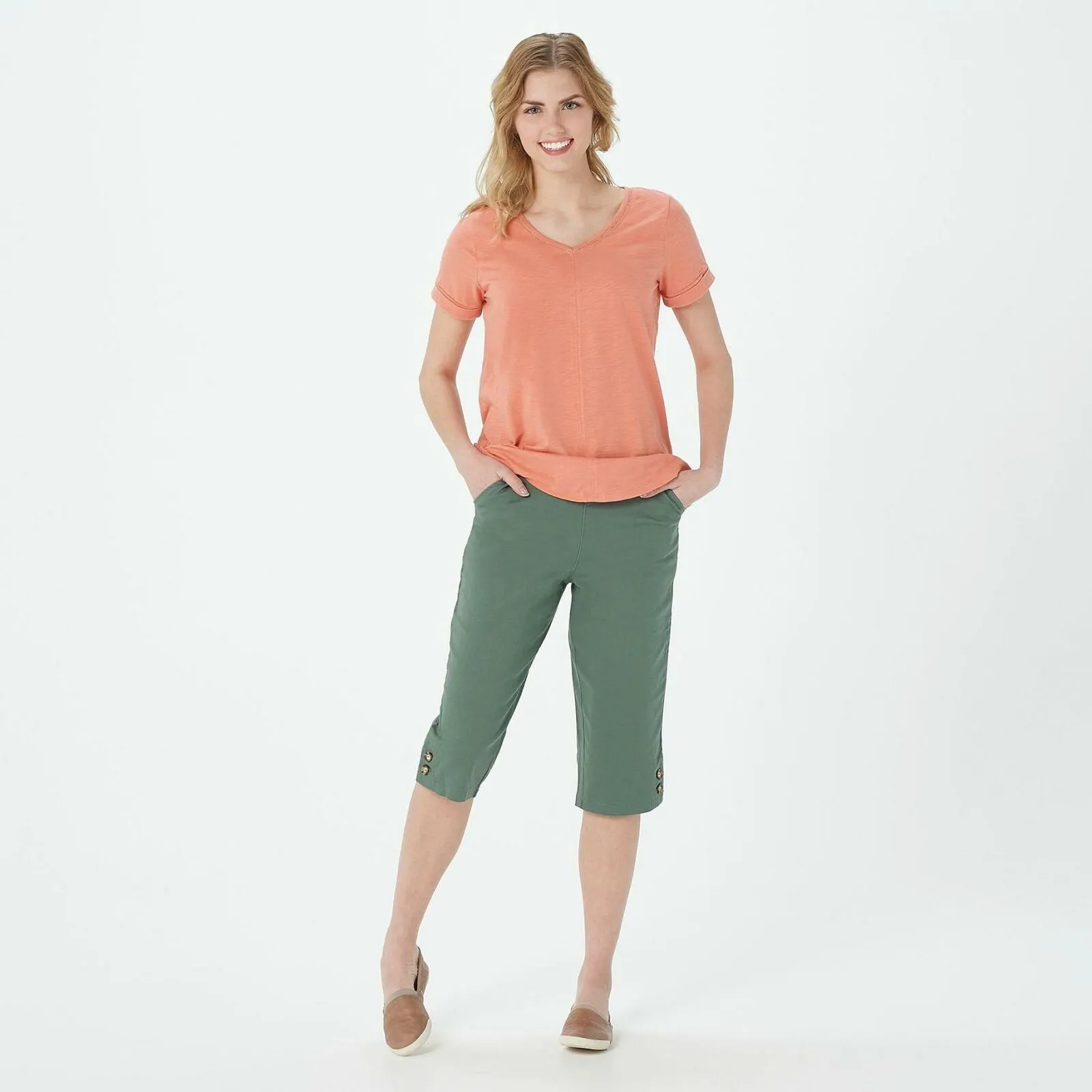 Denim & Co. Women's Denim Pull-on Flat Front Pedal Pusher Pants