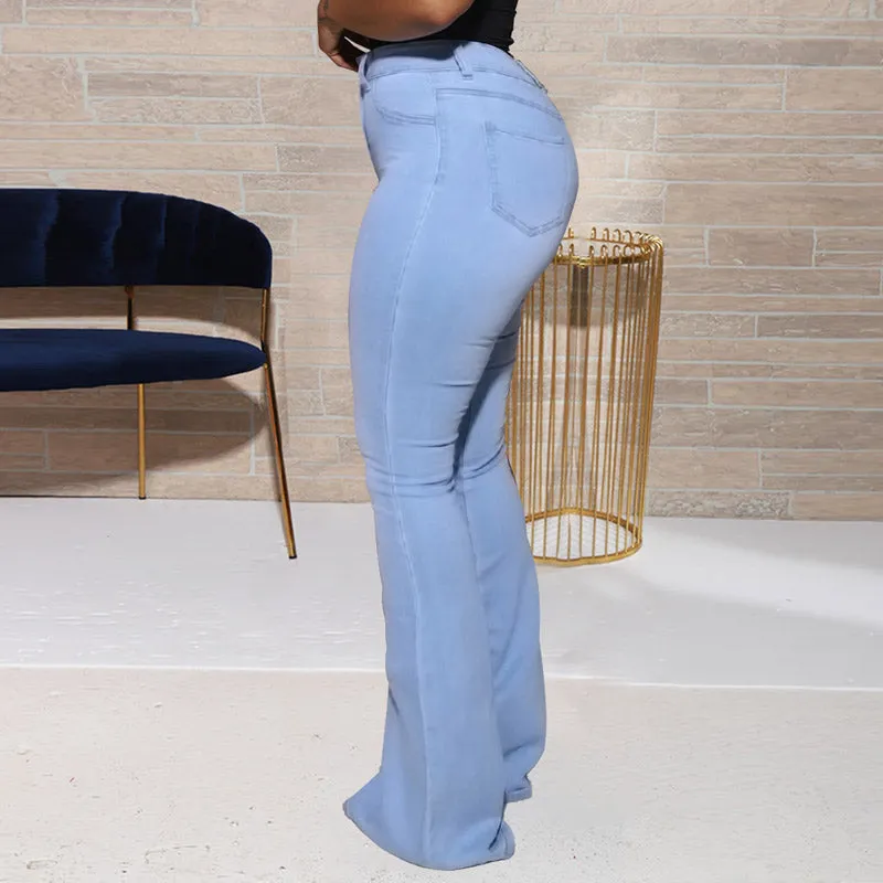 Denim Christmas Print Bell Bottom Jeans