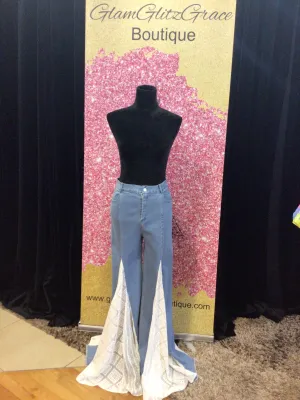 Denim Jeans With Crotchet and Lace Bottom (Outfit Sold Separately)