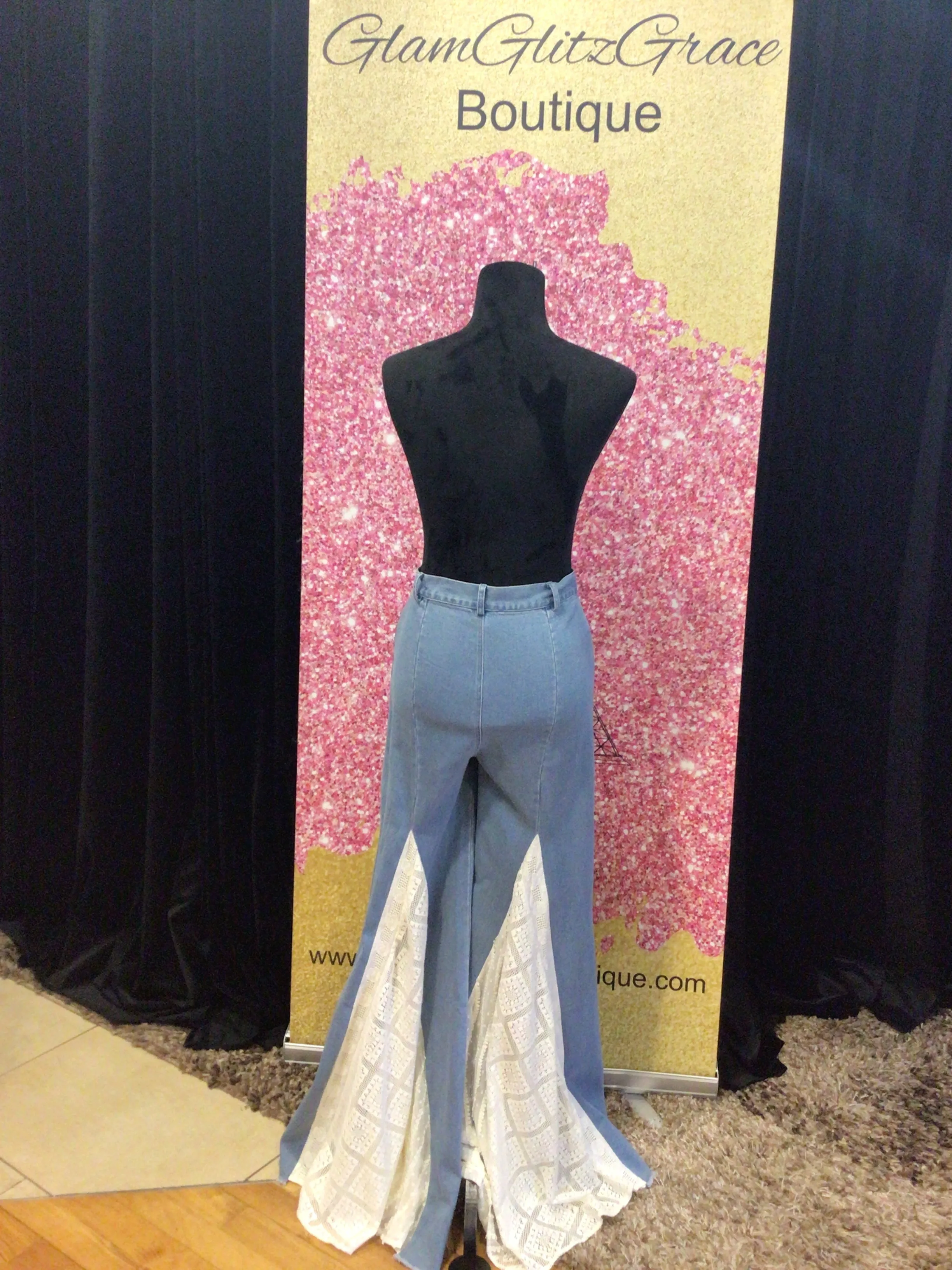 Denim Jeans With Crotchet and Lace Bottom (Outfit Sold Separately)