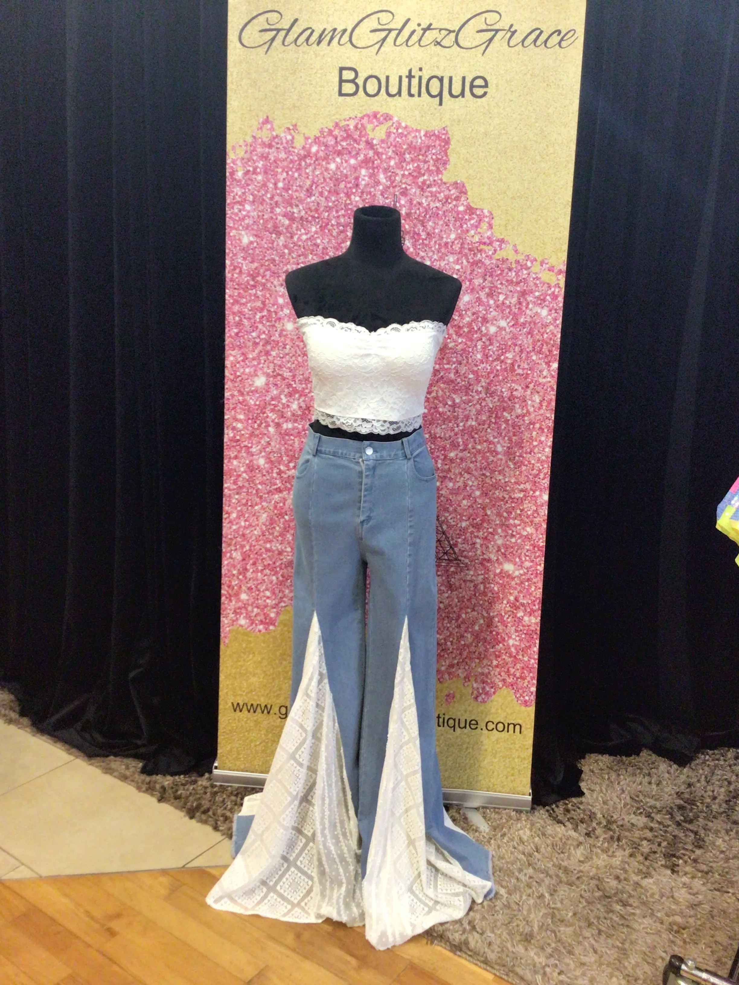 Denim Jeans With Crotchet and Lace Bottom (Outfit Sold Separately)